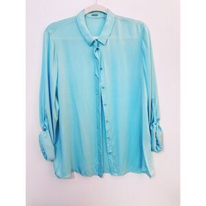 Tahari Aqua Silk Blouse Size Medium With DEFECTS